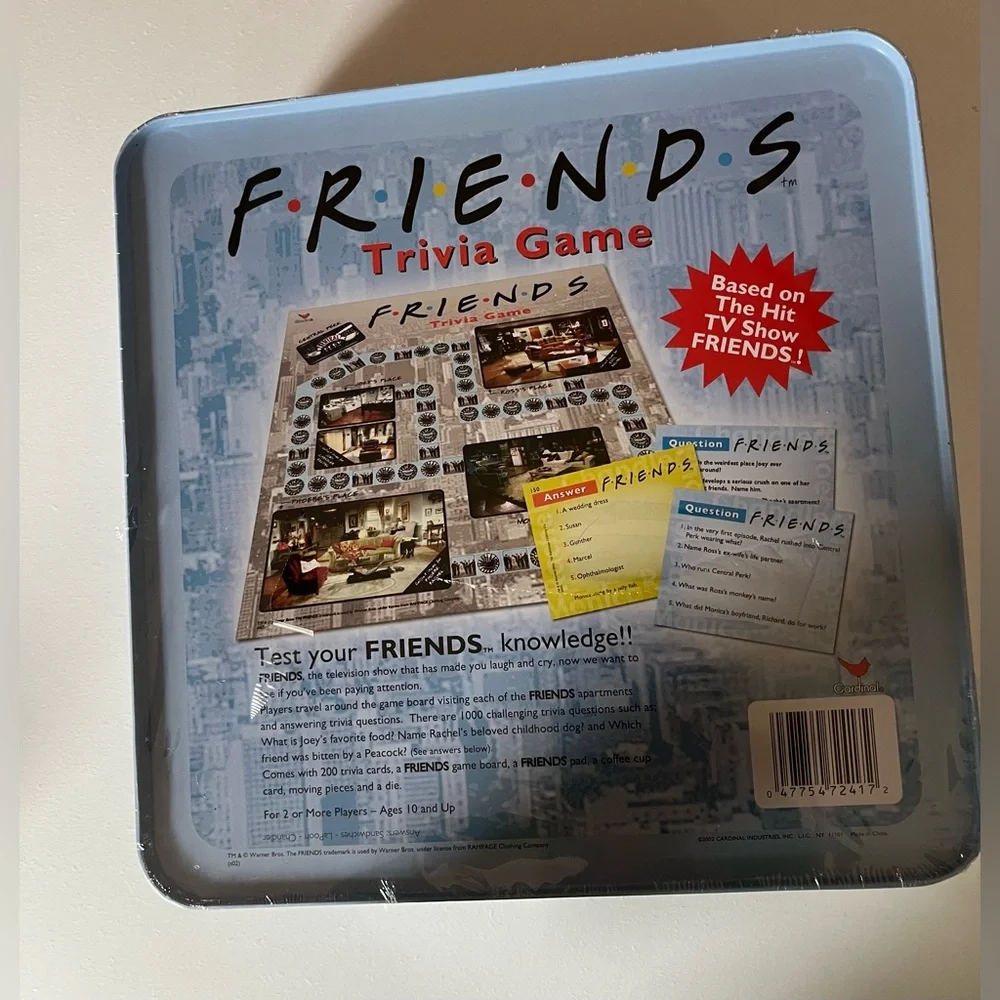 Vintage New Sealed NBC Friends Trivia Game Blue Collectors Tin 2002 TV Show